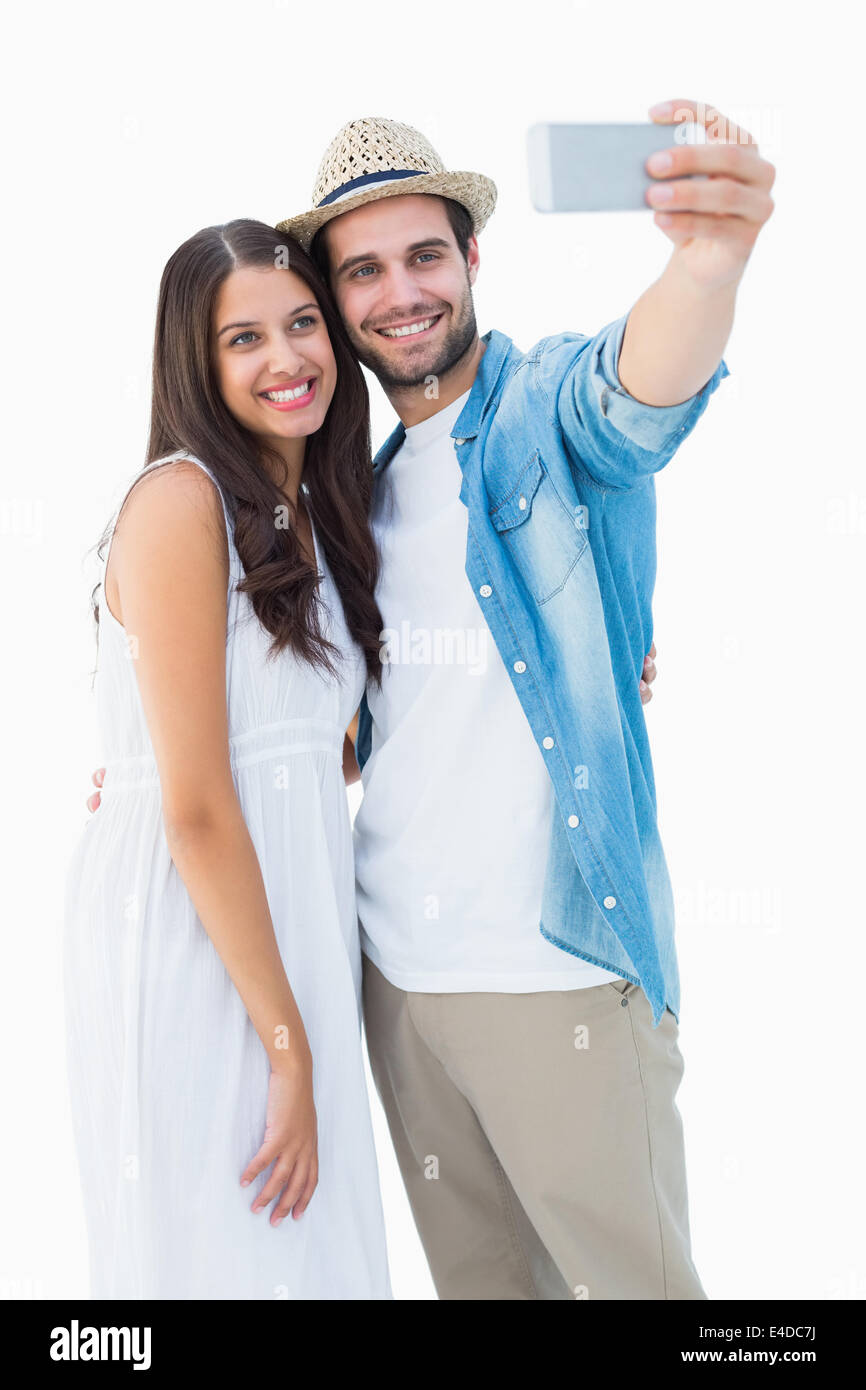 Glücklich Hipster paar unter einem selfie Stockfoto