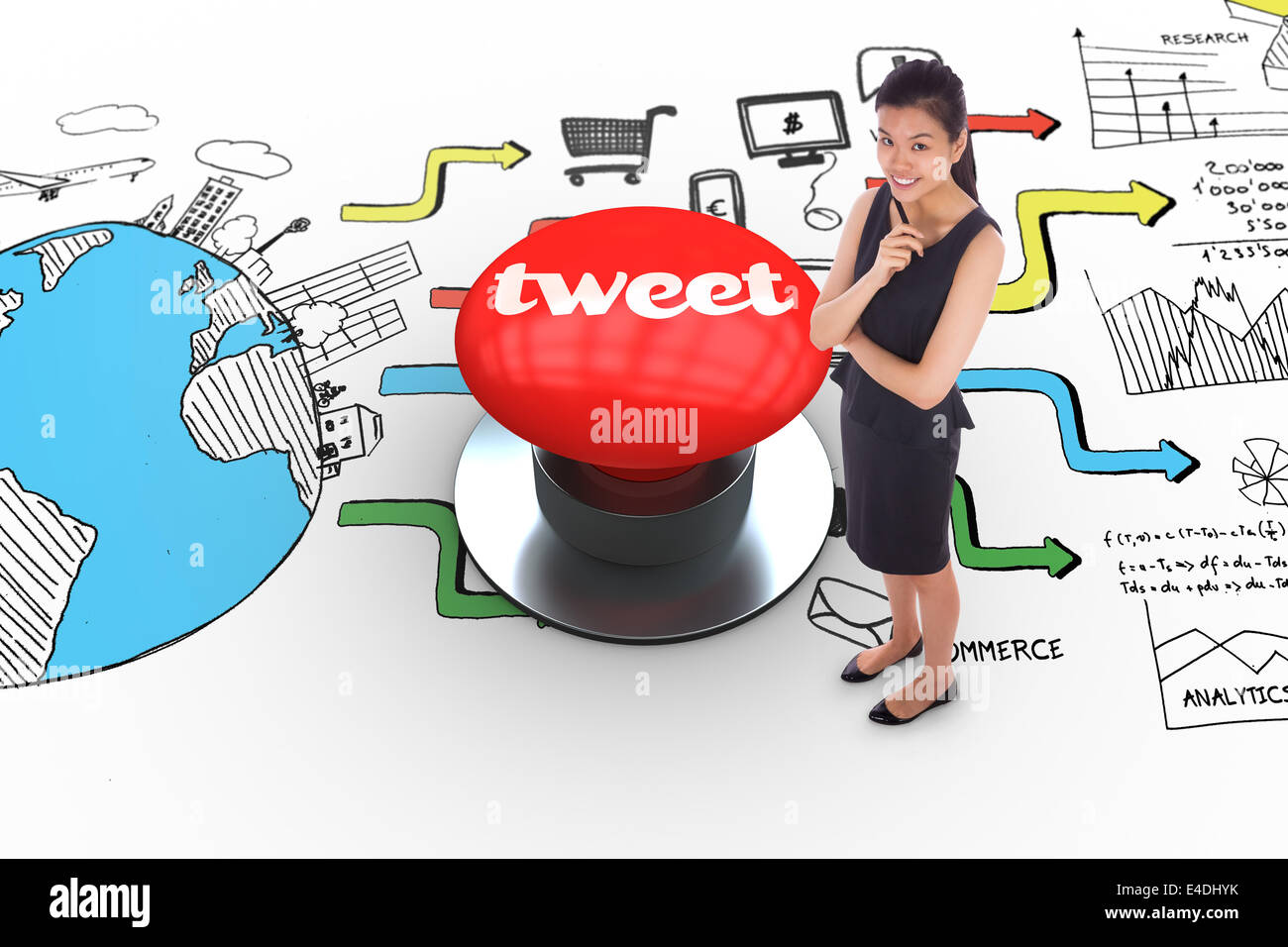 Tweet gegen Digital erzeugte roten Druckknopf Stockfoto