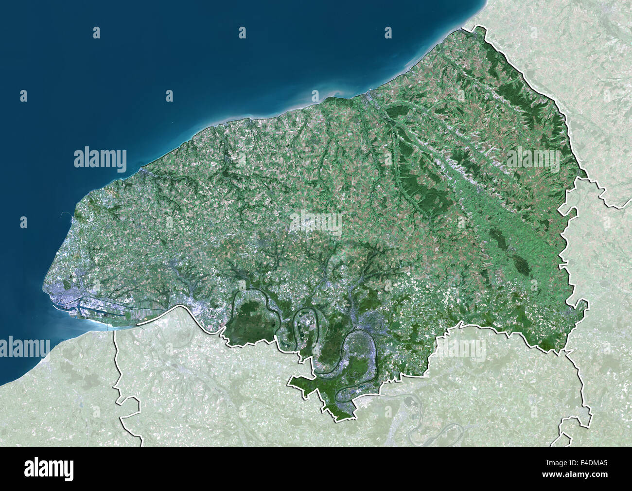 Departement Seine-Maritime, Frankreich, Echtfarben-Satellitenbild Stockfoto