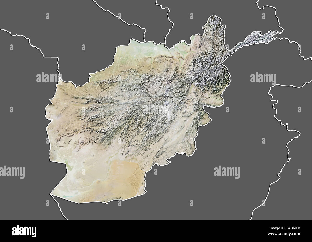 Afghanistan, Reliefkarte mit Rand und Maske Stockfoto