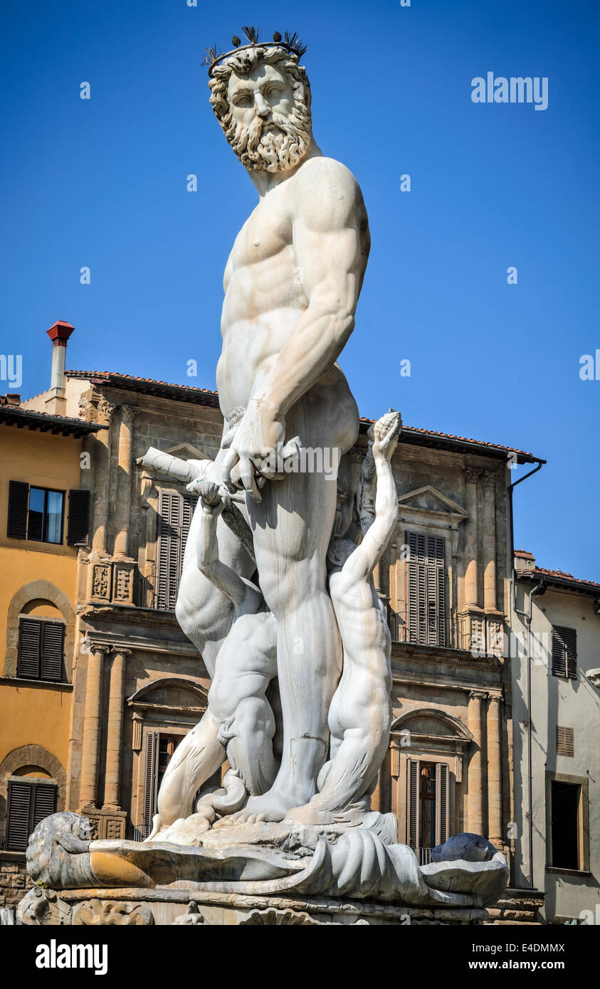 Brunnen von Neptun ist ein Brunnen in Florenz, Italien, befindet sich auf der Piazza della Signoria vor dem Palazzo Vecchio. Fou Stockfoto