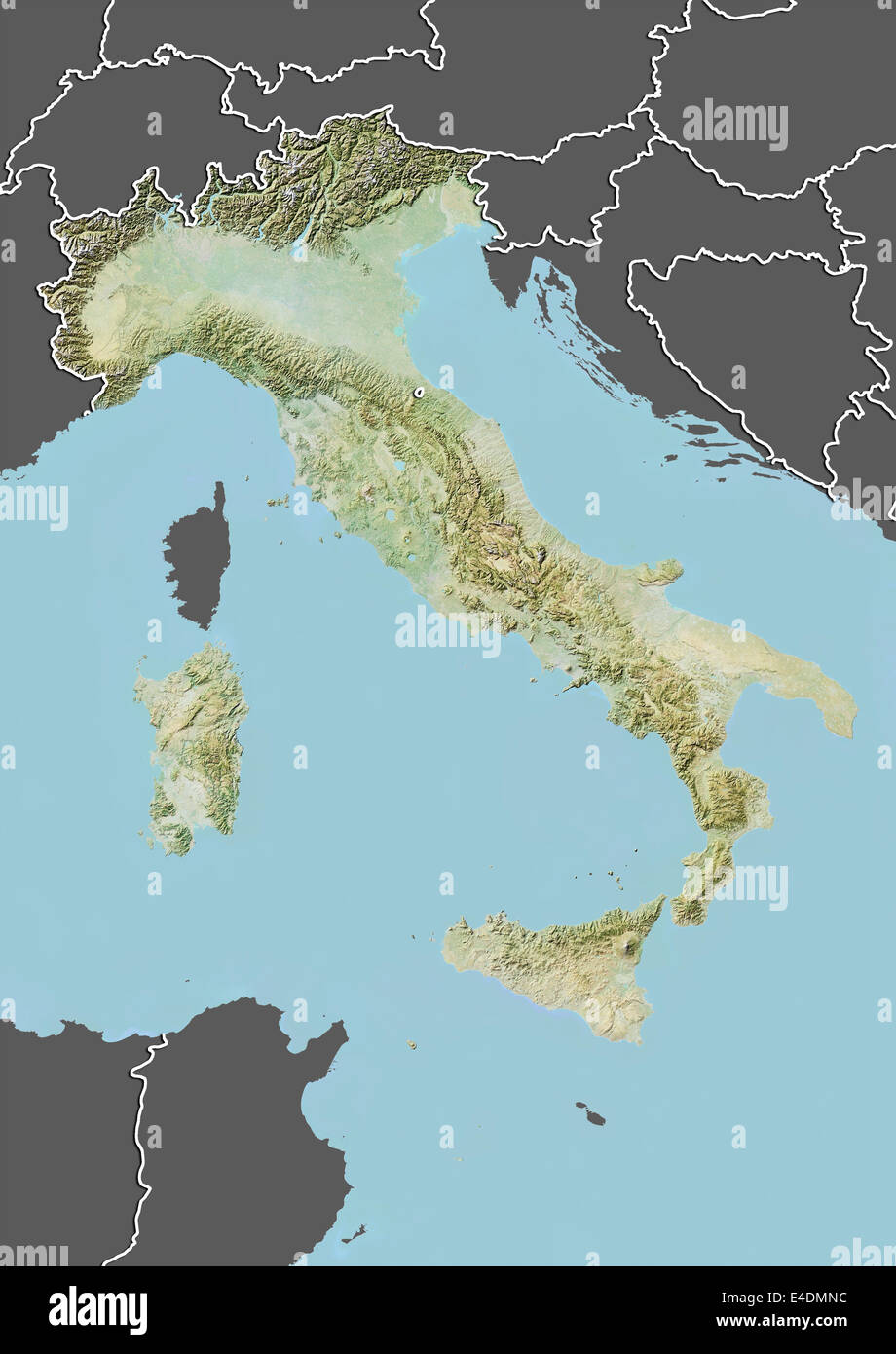 Italien, Reliefkarte mit Rand und Maske Stockfoto