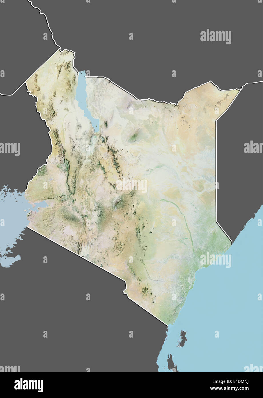 Kenia, Reliefkarte mit Rand und Maske Stockfoto