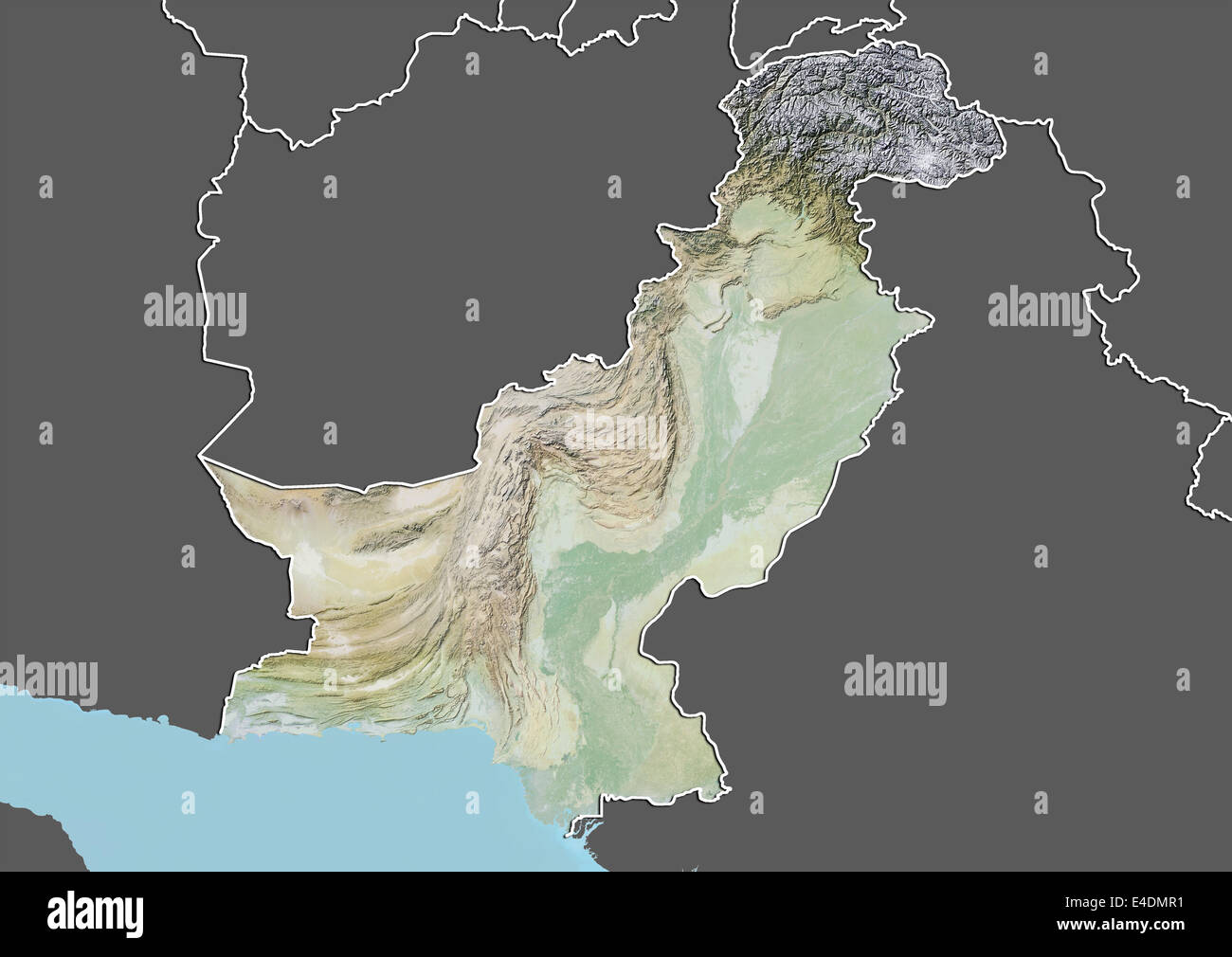 Pakistan, Reliefkarte mit Rand und Maske Stockfoto