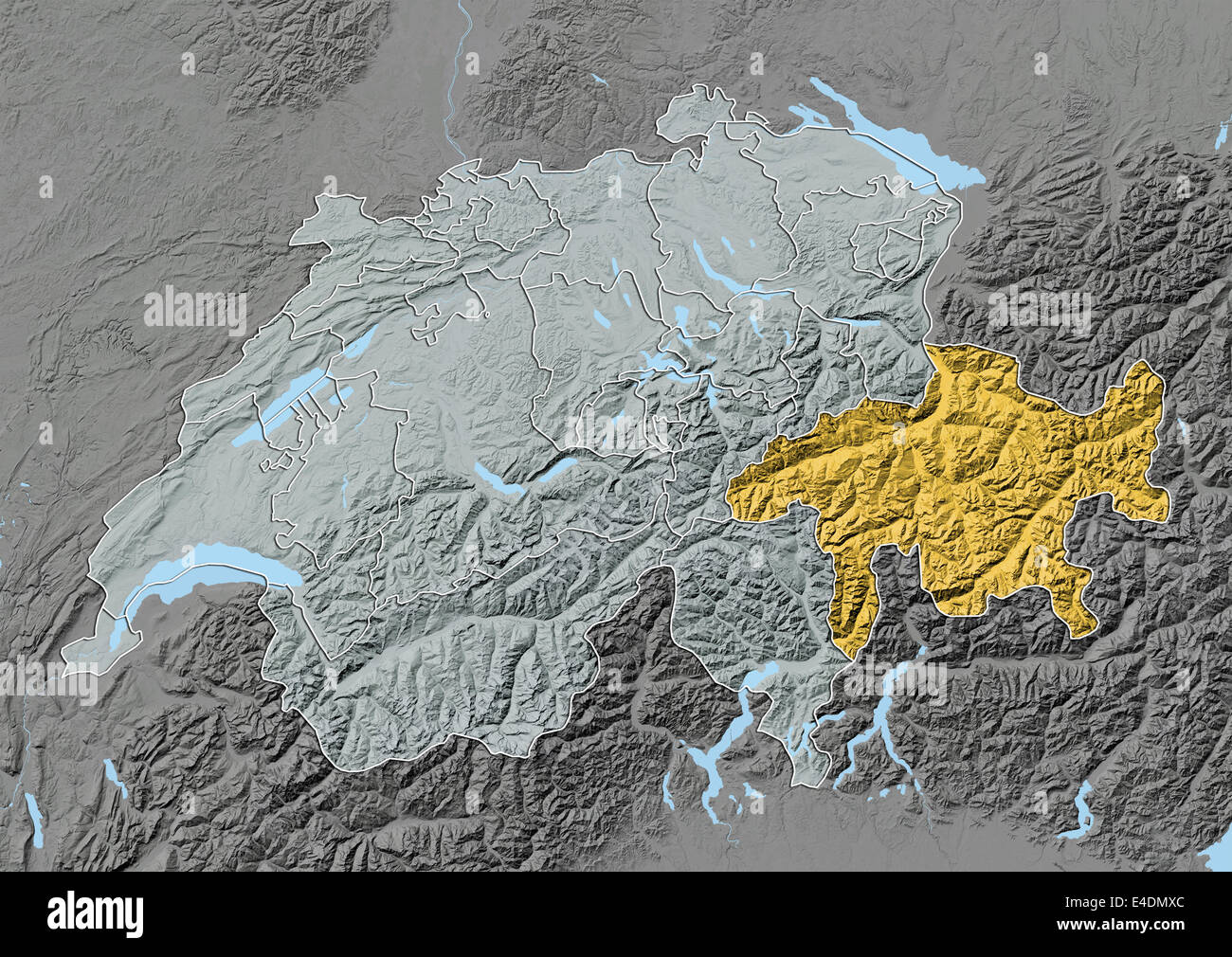 Kanton Graubünden, Schweiz, Reliefkarte Stockfoto