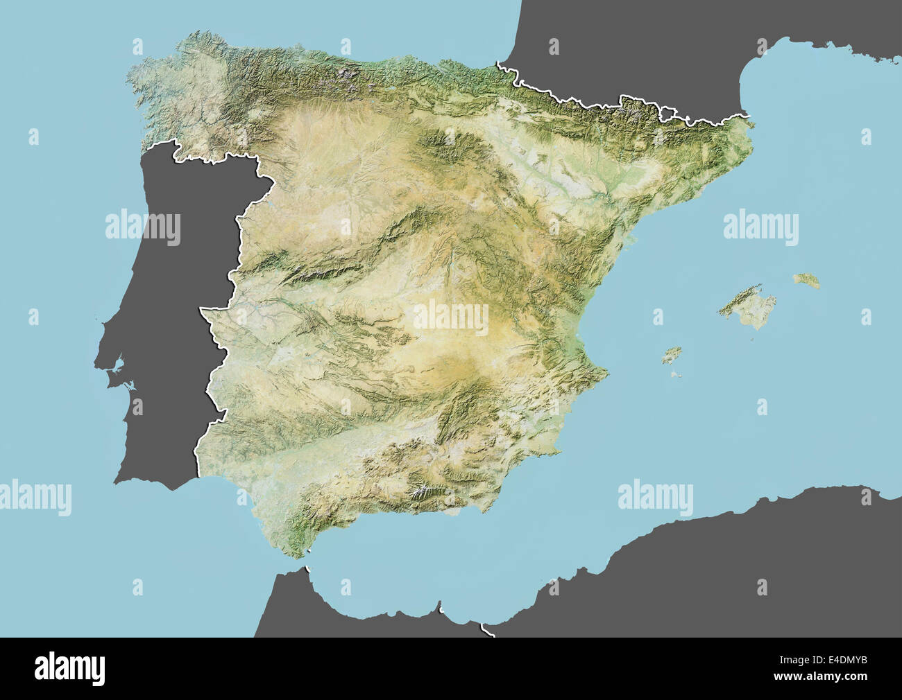 Spanien, Reliefkarte mit Rand und Maske Stockfoto