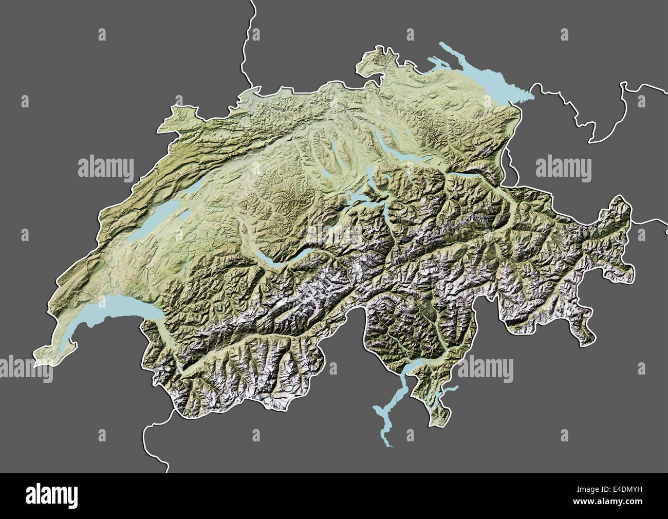 Schweiz, Reliefkarte mit Rand und Maske Stockfoto