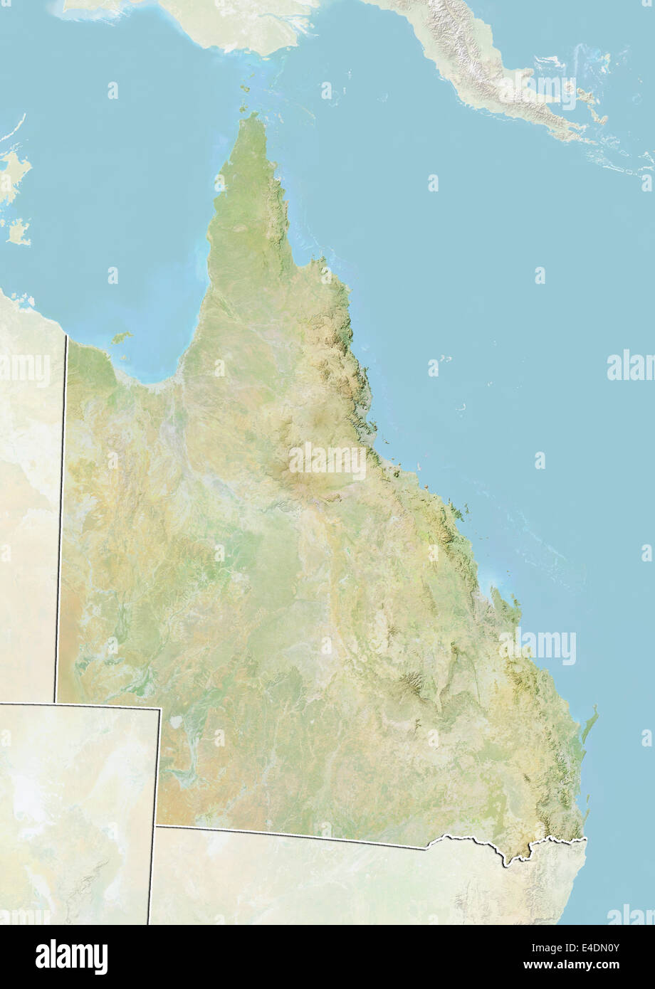 Bundesstaat Queensland, Australien, Reliefkarte Stockfoto