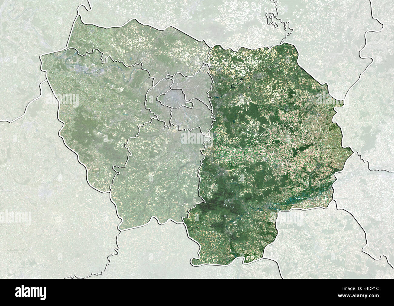 Departement Seine-et-Marne, Frankreich, Echtfarben-Satellitenbild Stockfoto