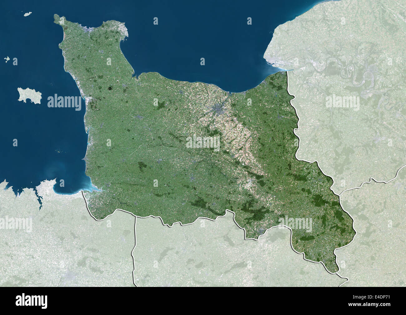 Die Region Basse-Normandie, Frankreich, Echtfarben-Satellitenbild Stockfoto