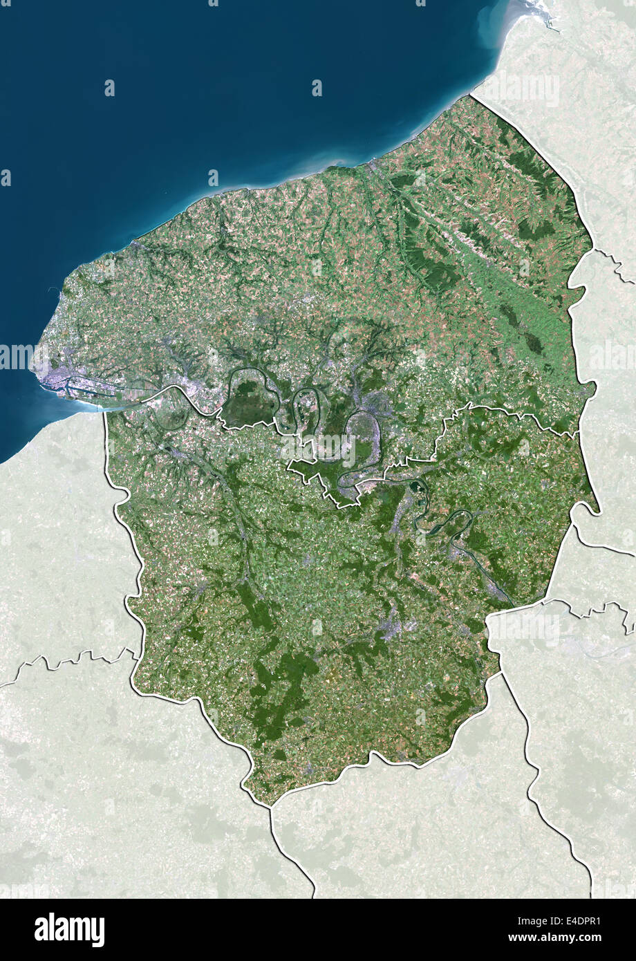 Region der Haute-Normandie, Frankreich, Echtfarben-Satellitenbild Stockfoto