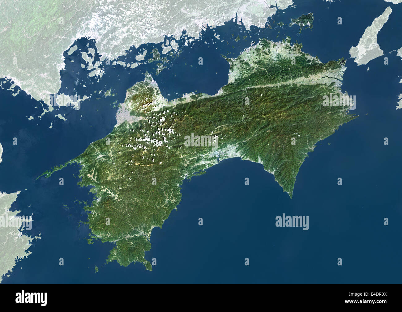 Region der Shikoku, Japan, Echtfarben-Satellitenbild Stockfoto