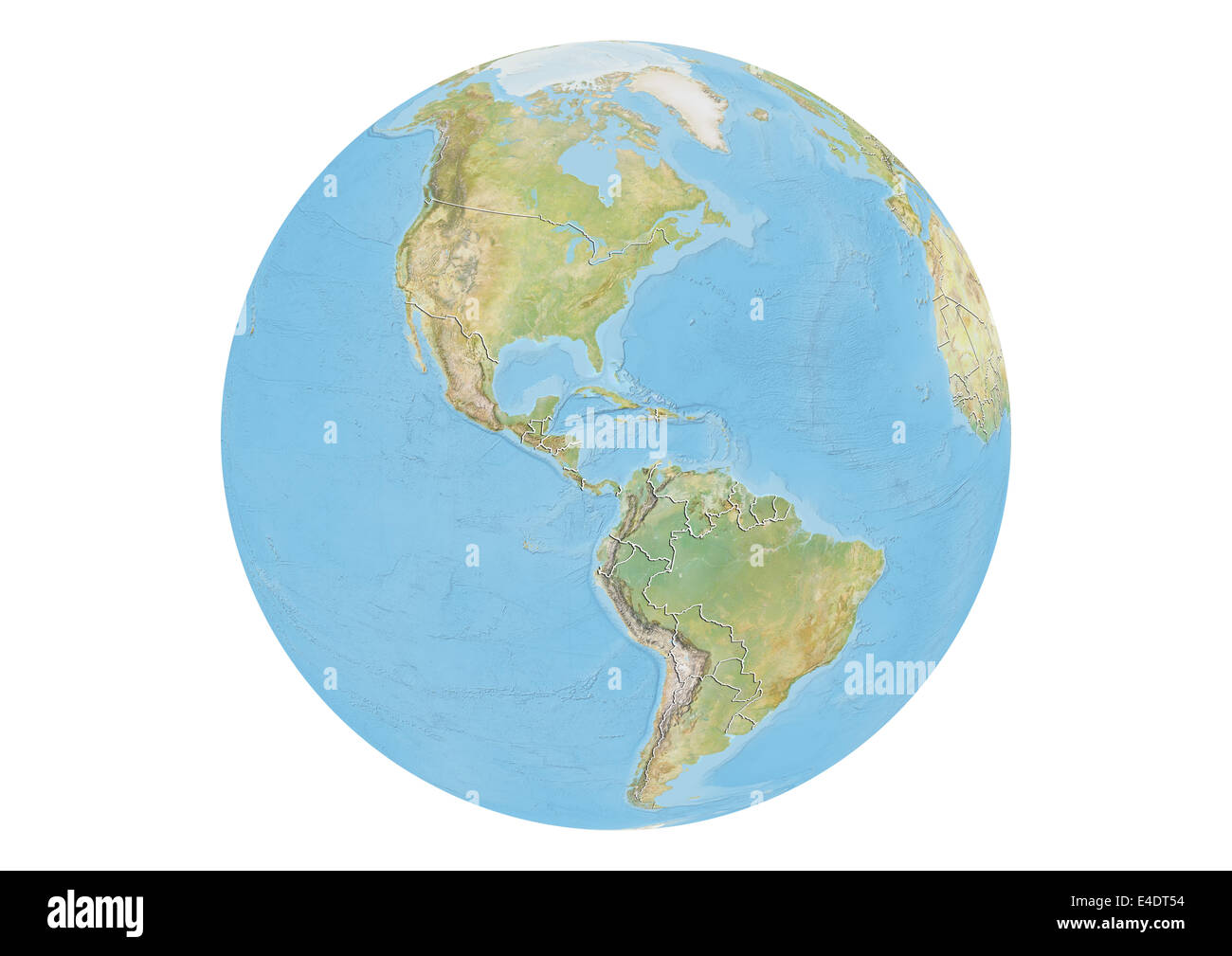 Erdkugel zeigt Nord- und südamerikanischen Kontinent mit Ländergrenzen Stockfoto