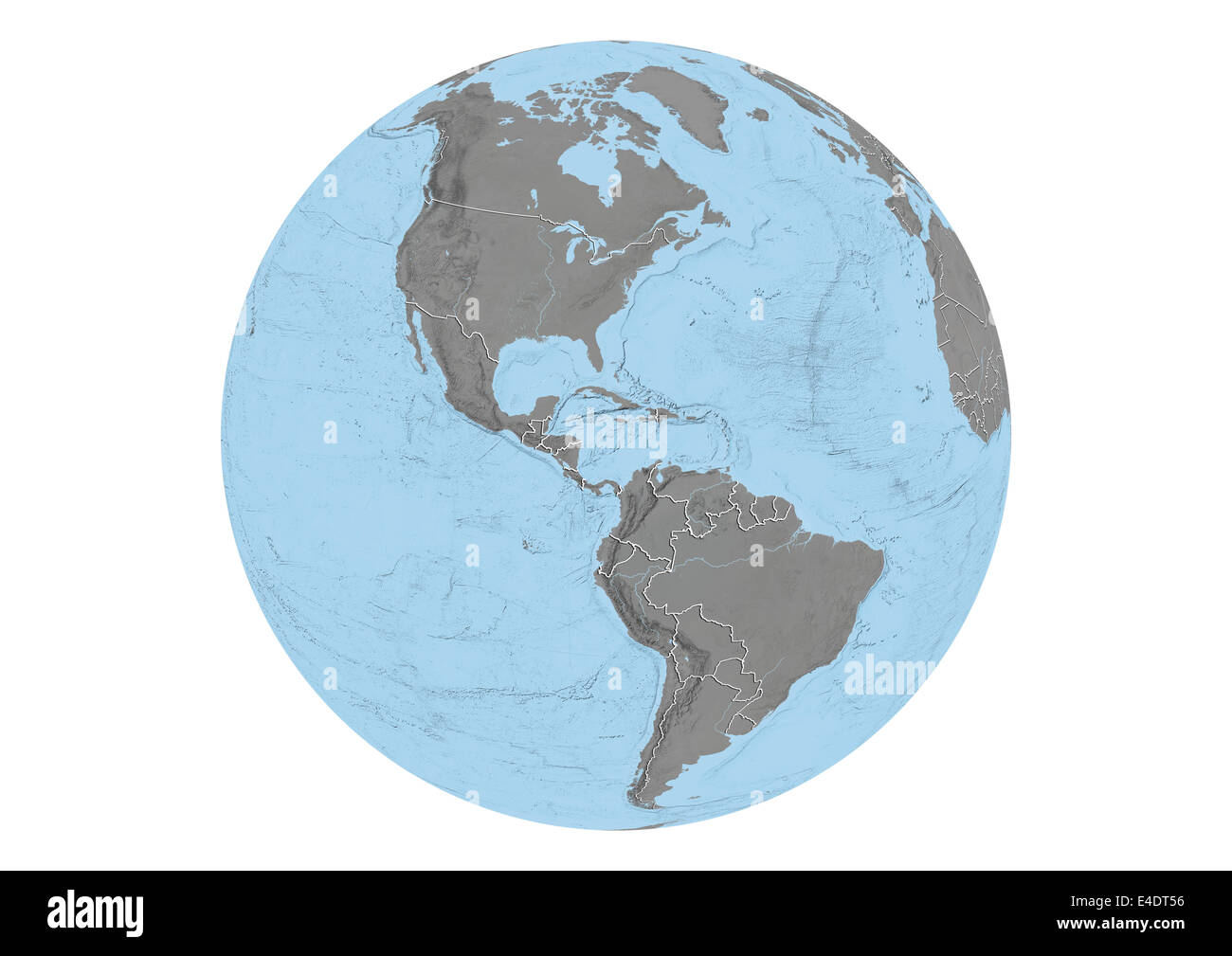 Erdkugel zeigt Nord- und südamerikanischen Kontinent mit Ländergrenzen Stockfoto