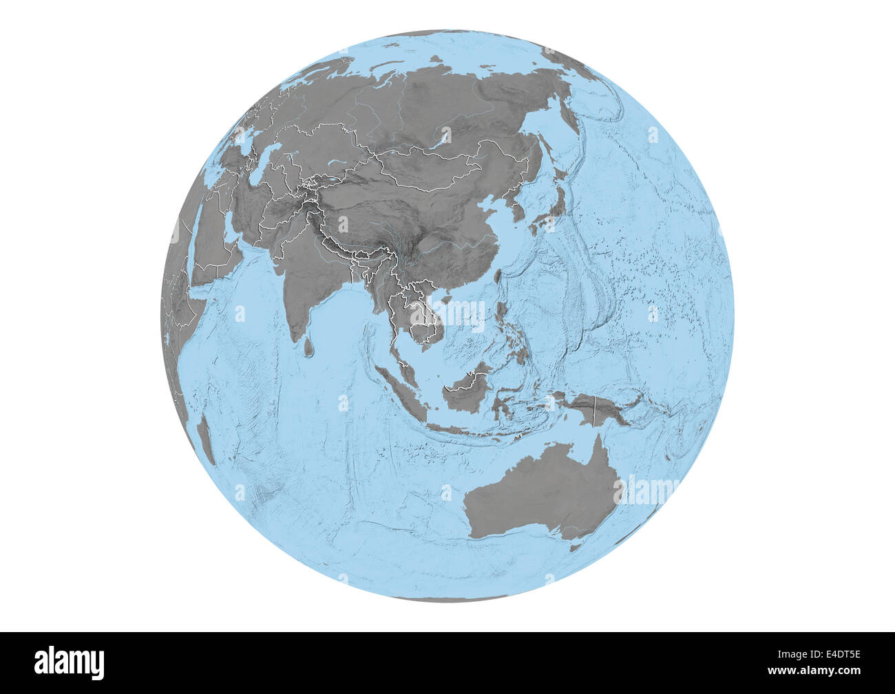 Erdkugel zeigt Asien und Australien mit Ländergrenzen Stockfoto