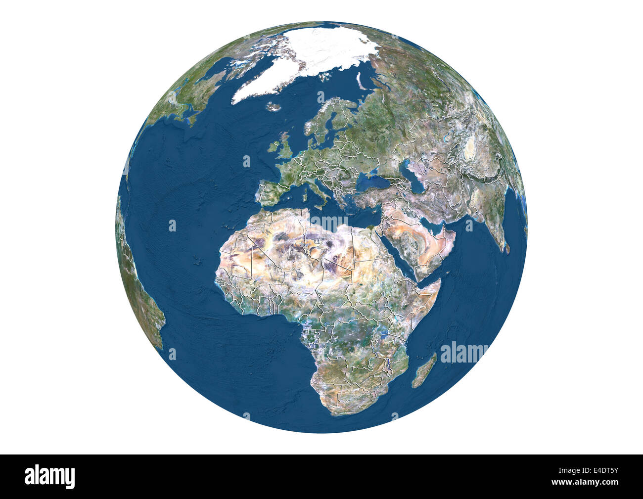 Erdkugel mit europäischen und afrikanischen Kontinenten mit Ländergrenzen Stockfoto