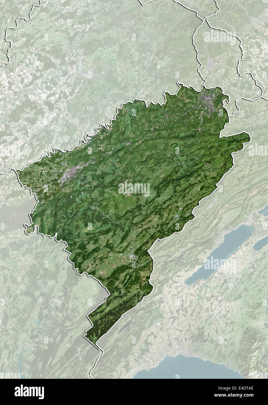 Departement Doubs, Frankreich, Echtfarben-Satellitenbild Stockfoto