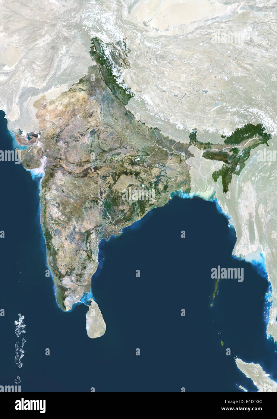 Indien, Echtfarben-Satellitenbild mit Maske. Indien, Echtfarben-Satellitenbild mit Maske, die dieses Bild von Daten Acq kompiliert wurde Stockfoto