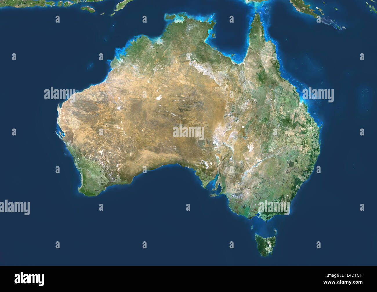 Australien, Echtfarben-Satellitenbild. Australien, Echtfarben-Satellitenbild. Dieses Bild wurde aus Daten von LA zusammengestellt. Stockfoto