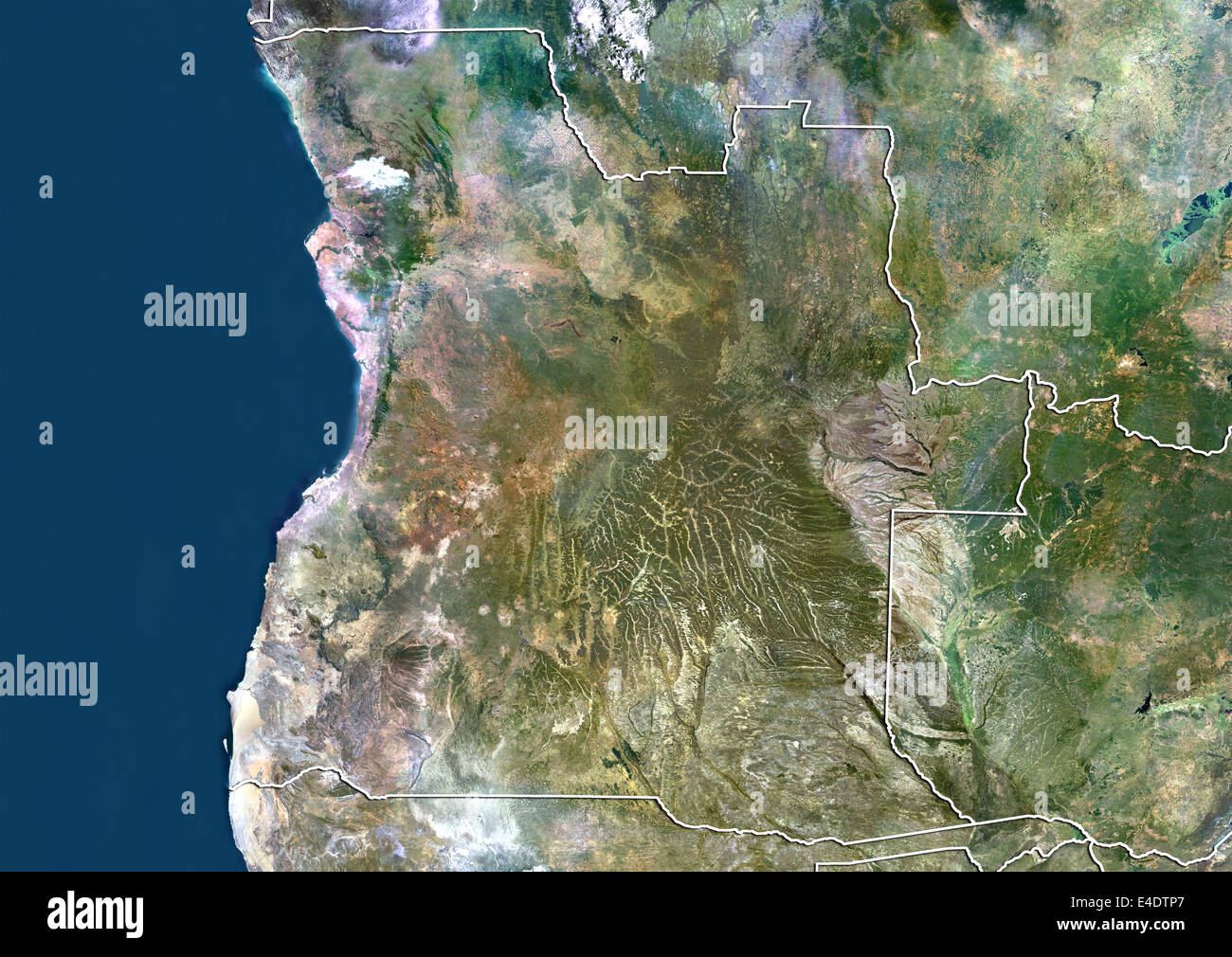 Angola, Echtfarben-Satellitenbild mit Rand Stockfoto