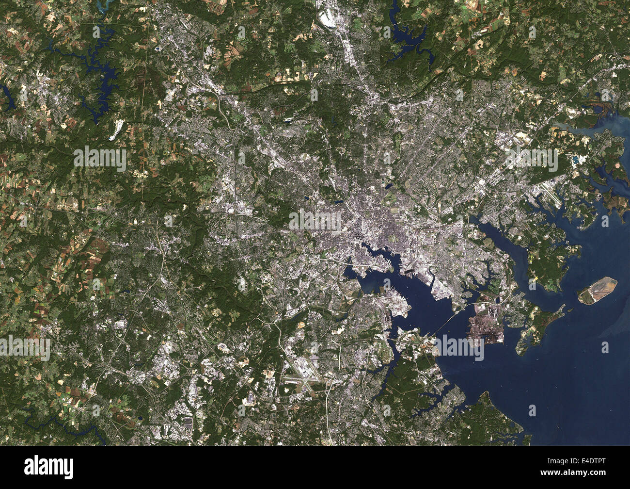 Baltimore, Maryland, Usa, Echtfarben-Satellitenbild. Baltimore, Maryland, USA. Echtfarben-Satellitenbild der Stadt Balt Stockfoto