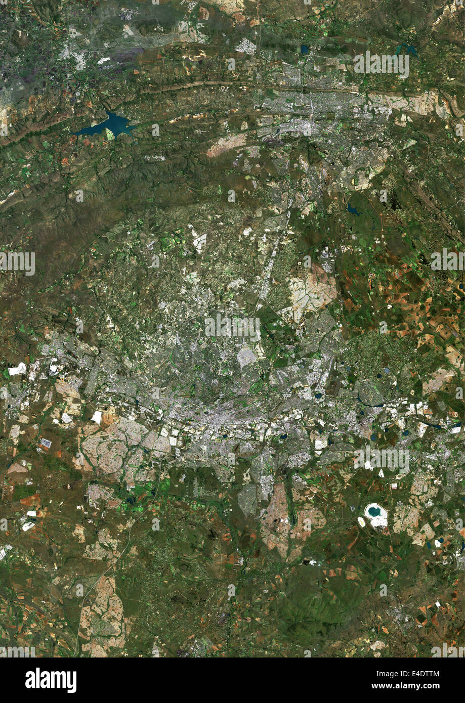 Johannesburg, Südafrika, Echtfarben-Satellitenbild. Johannesburg, Südafrika. Echtfarben-Satellitenbild der Stadt Stockfoto