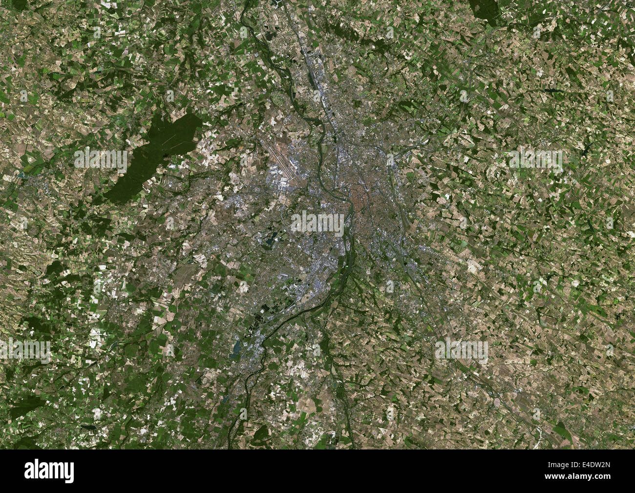 Toulouse, Frankreich, Echtfarben-Satellitenbild. Toulouse, Frankreich. Echtfarben-Satellitenbild der Stadt Toulouse, am 3 Stockfoto