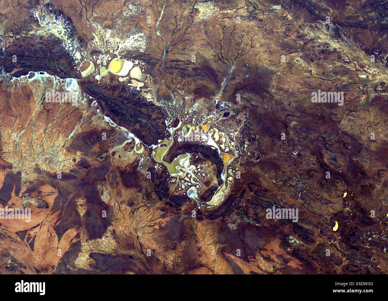 Schuhmacher Krater, Australien, Echtfarben-Satellitenbild. Echtfarben-Satellitenbild von Western Australia Schuhmacher Auswirkungen st Stockfoto