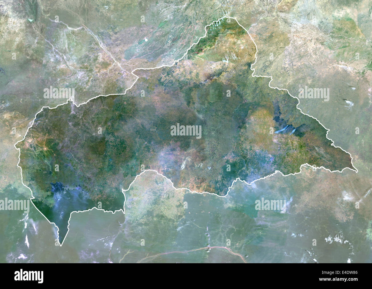 Zentralafrikanische Republik, Afrika, Echtfarben-Satellitenbild mit Rand und Maske. Satelliten-Ansicht der Zentralafrikanischen Republik) Stockfoto