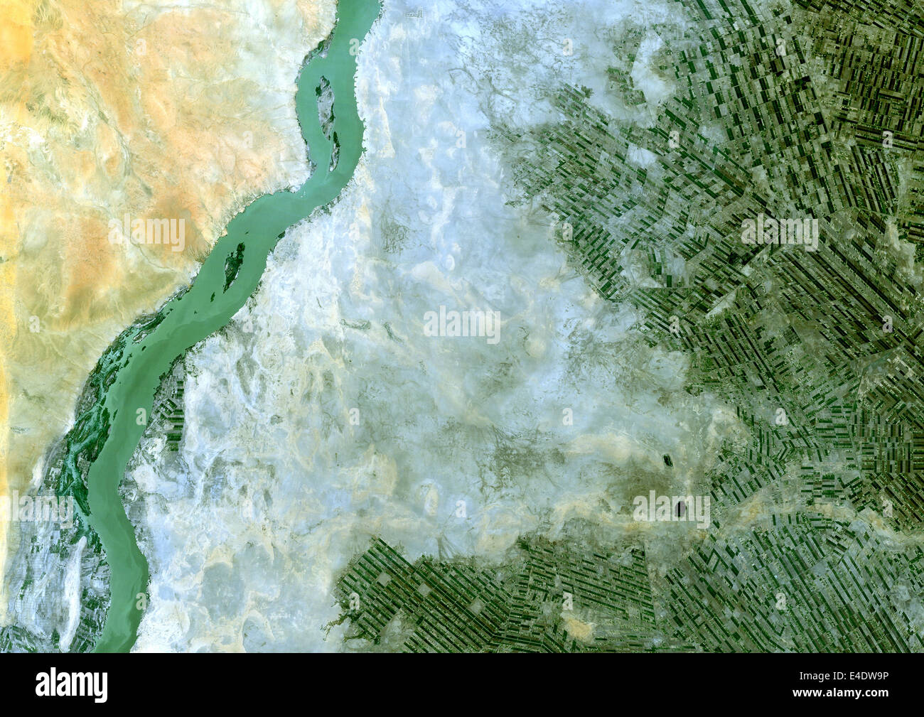 Ebene von Jazira und der Weiße Nil, Sudan, Echtfarben-Satellitenbild. Ebene von Jazira und der Weiße Nil, Sudan, true Color s Stockfoto