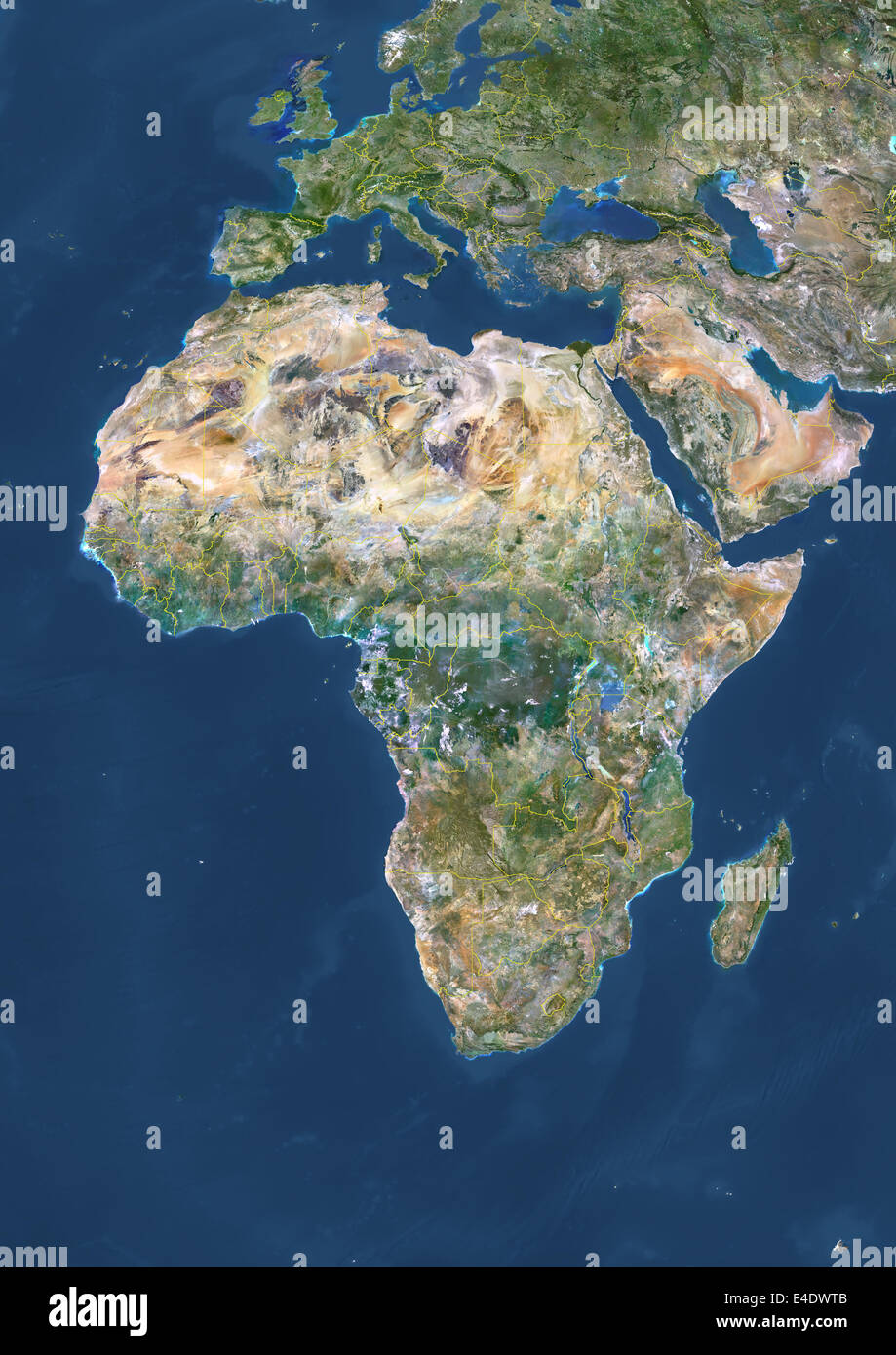 Afrika mit Landesgrenzen, wahre Farbe Satellitenbild. Echtfarben-Satellitenbild von Afrika mit Ländergrenzen. Dieses Bild Stockfoto