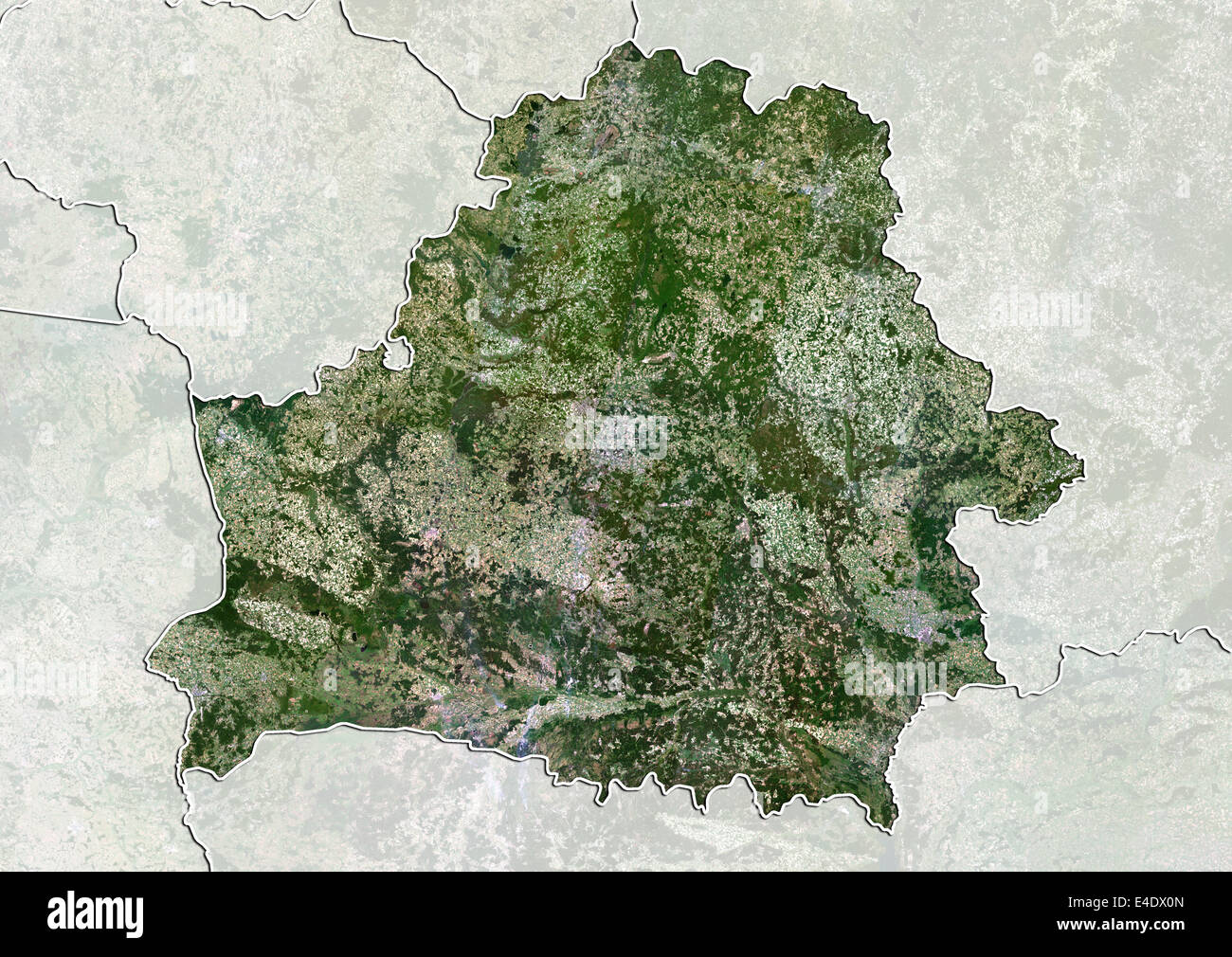 Belarus, Echtfarben-Satellitenbild mit Rand und Maske Stockfoto