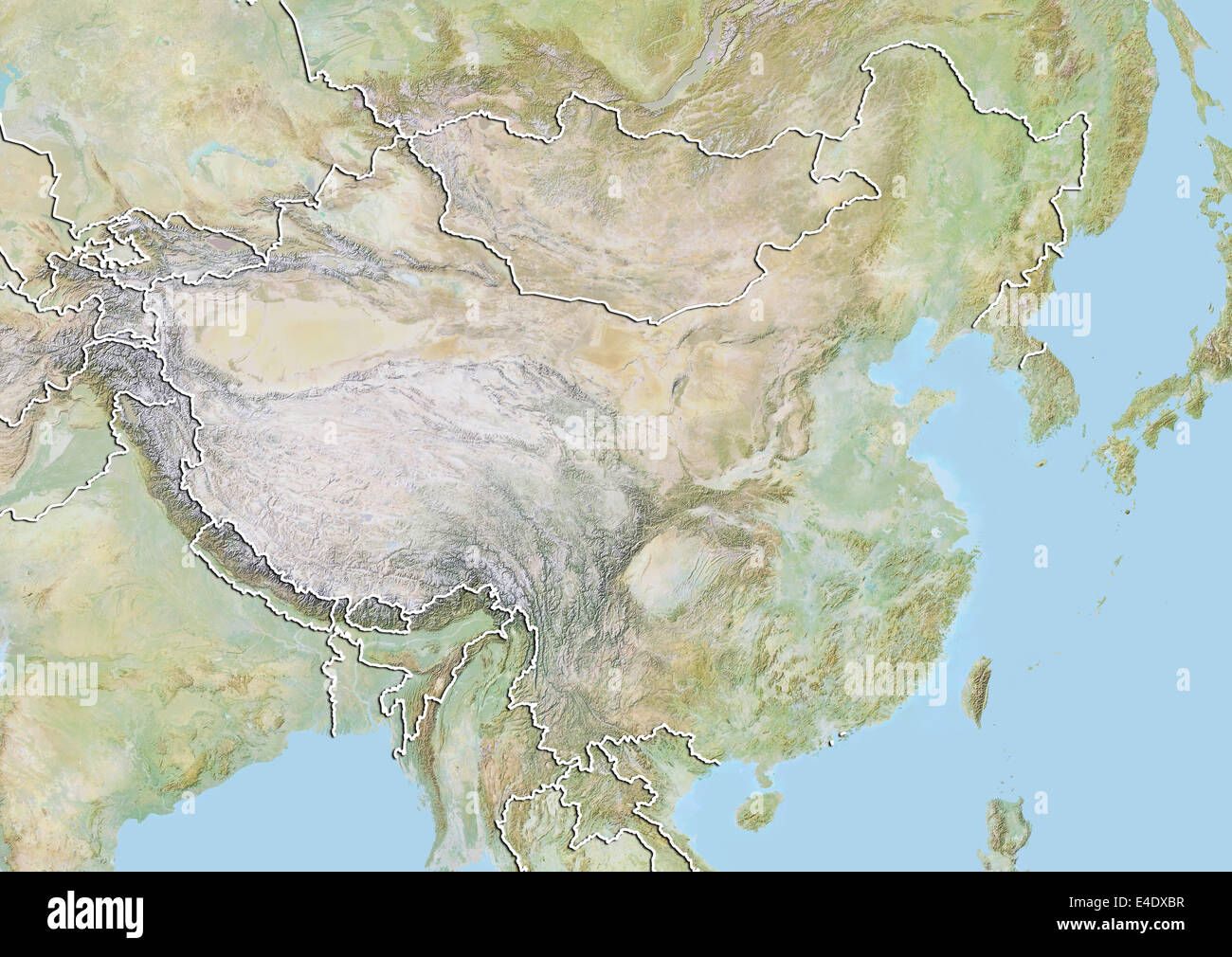 China, Reliefkarte mit Rand Stockfoto