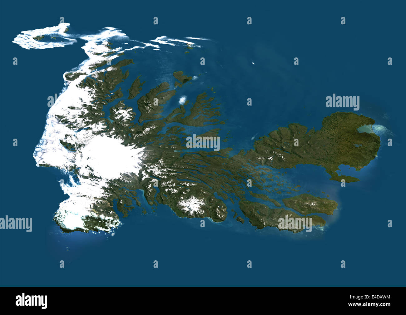 Kerguelen-Inseln, südlichen Indischen Ozean, Echtfarben-Satellitenbild. Echtfarben-Satellitenbild von den Kerguelen-Inseln (Fra Stockfoto