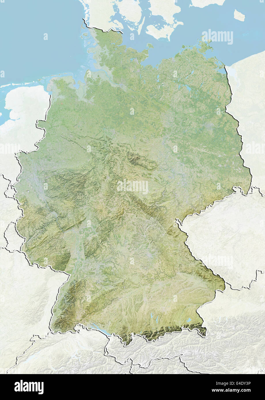 Deutschland, Reliefkarte mit Rand und Maske Stockfoto