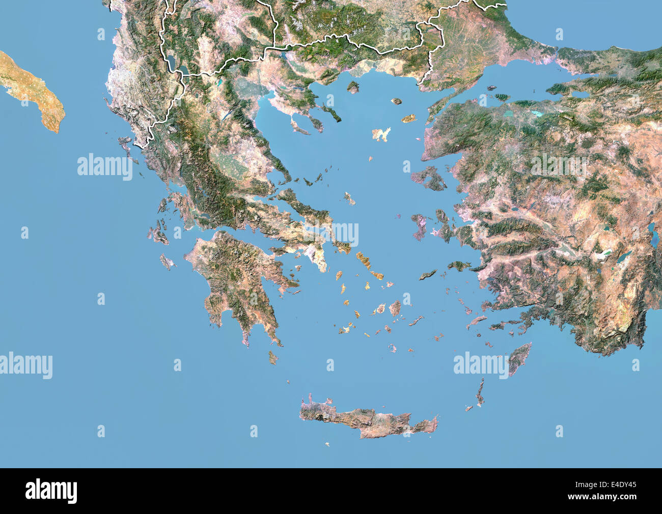 Griechenland, Satellitenbild mit Relief-Effekt, mit Rand Stockfoto
