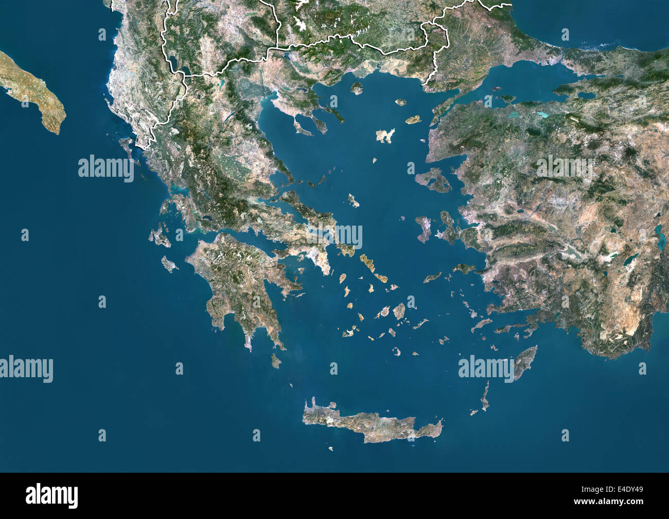 Griechenland, Echtfarben-Satellitenbild mit Rand Stockfoto