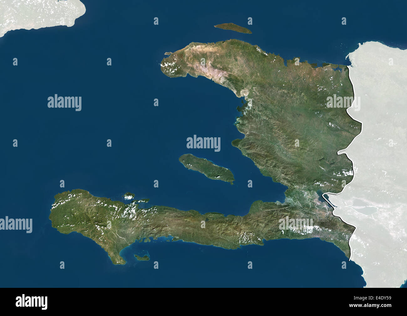 Haiti, Echtfarben-Satellitenbild mit Rand und Maske Stockfoto