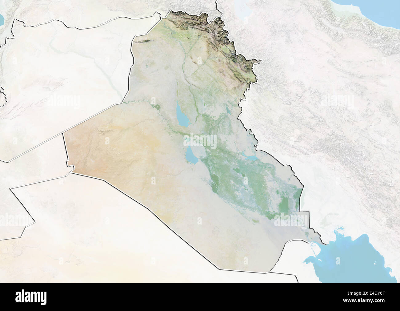 Irak, Reliefkarte mit Rand und Maske Stockfoto