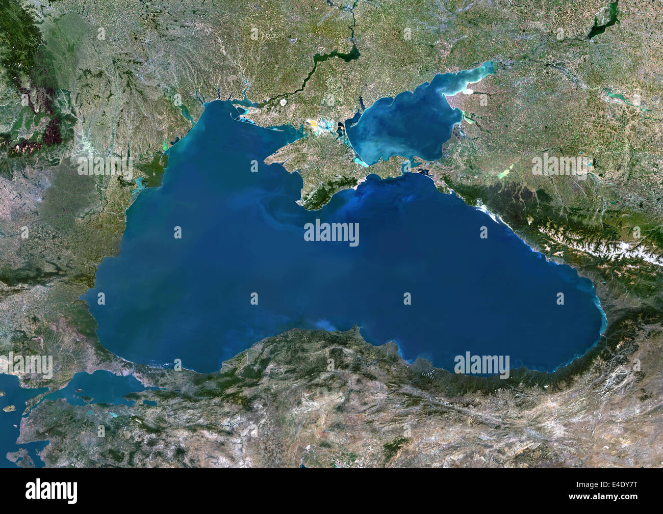 Schwarzen Meer, Europa, Echtfarben-Satellitenbild. Echtfarben-Satellitenbild des Schwarzen Meeres, ein Binnenmeer, begrenzt durch Europa, A Stockfoto