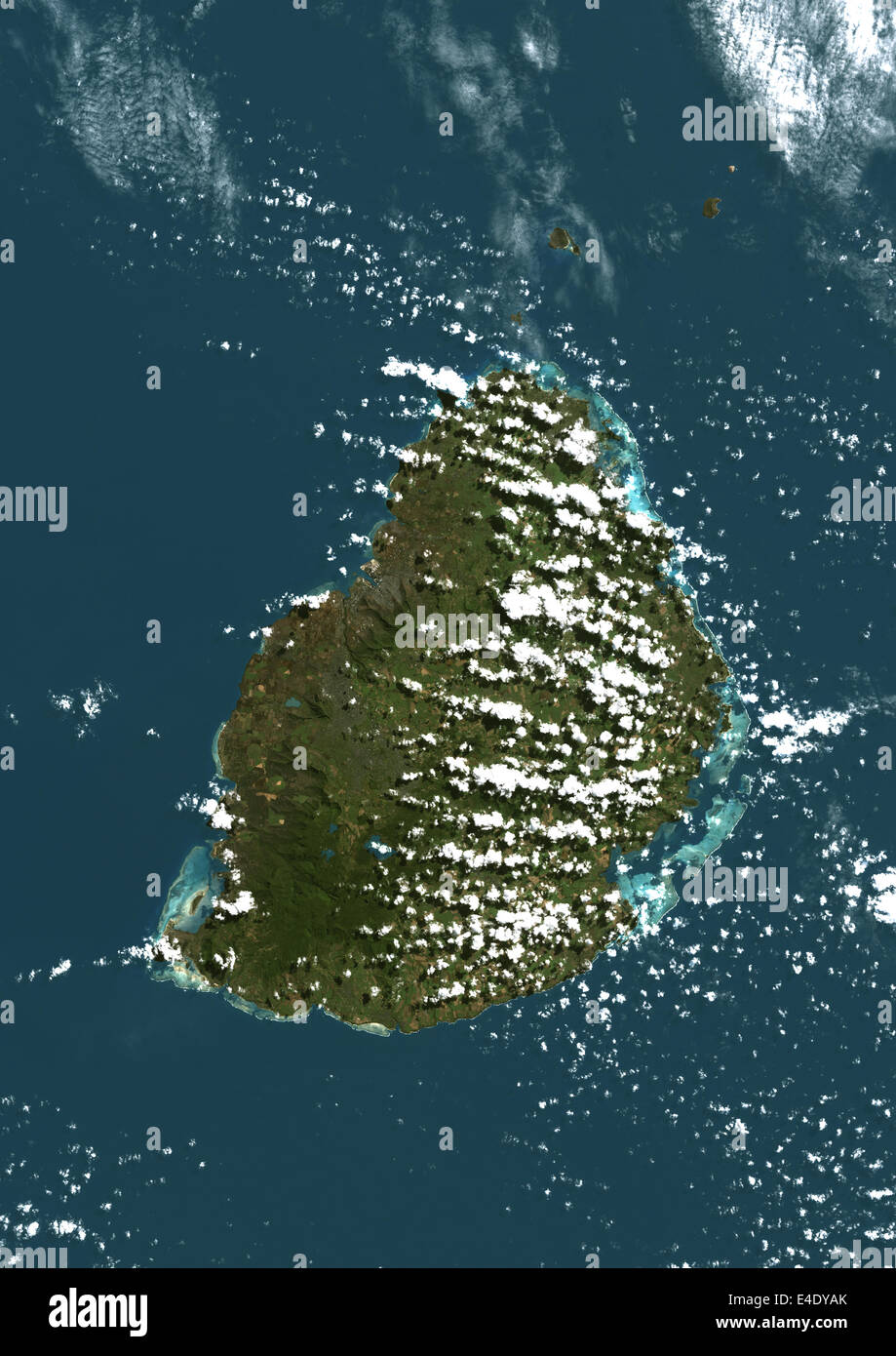 Mauritius, Echtfarben-Satellitenbild. Mauritius, Echtfarben-Satellitenbild, aufgenommen am 19. August 1999, von LANDSAT 7 satell Stockfoto