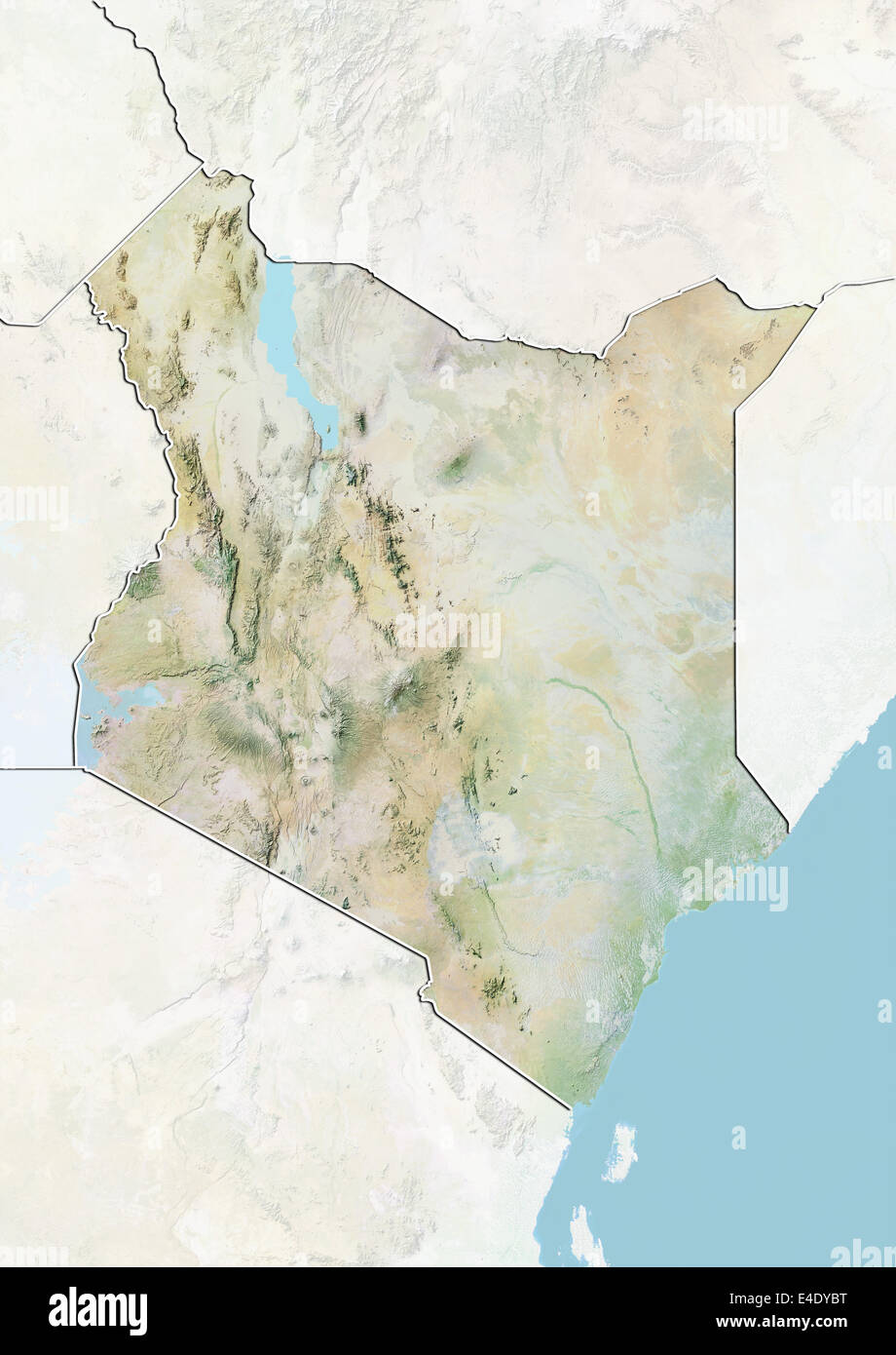 Kenia, Reliefkarte mit Rand und Maske Stockfoto