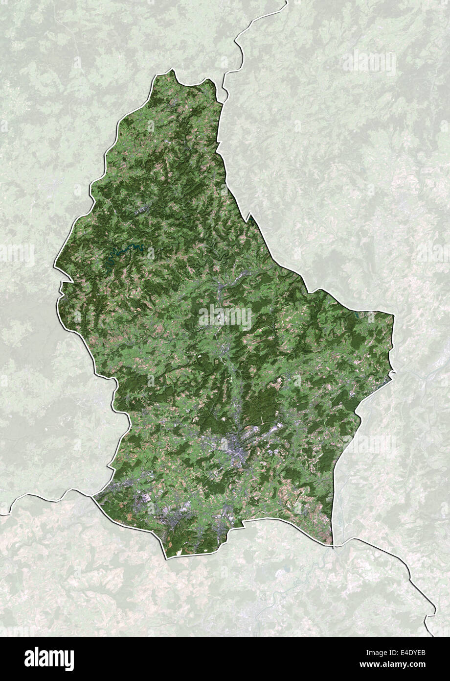 Luxemburg, Echtfarben-Satellitenbild mit Rand und Maske Stockfoto