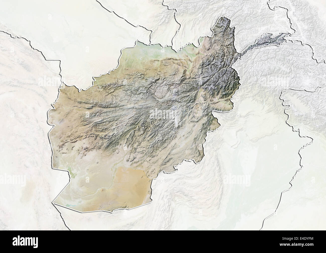 Afghanistan, Reliefkarte mit Rand und Maske Stockfoto