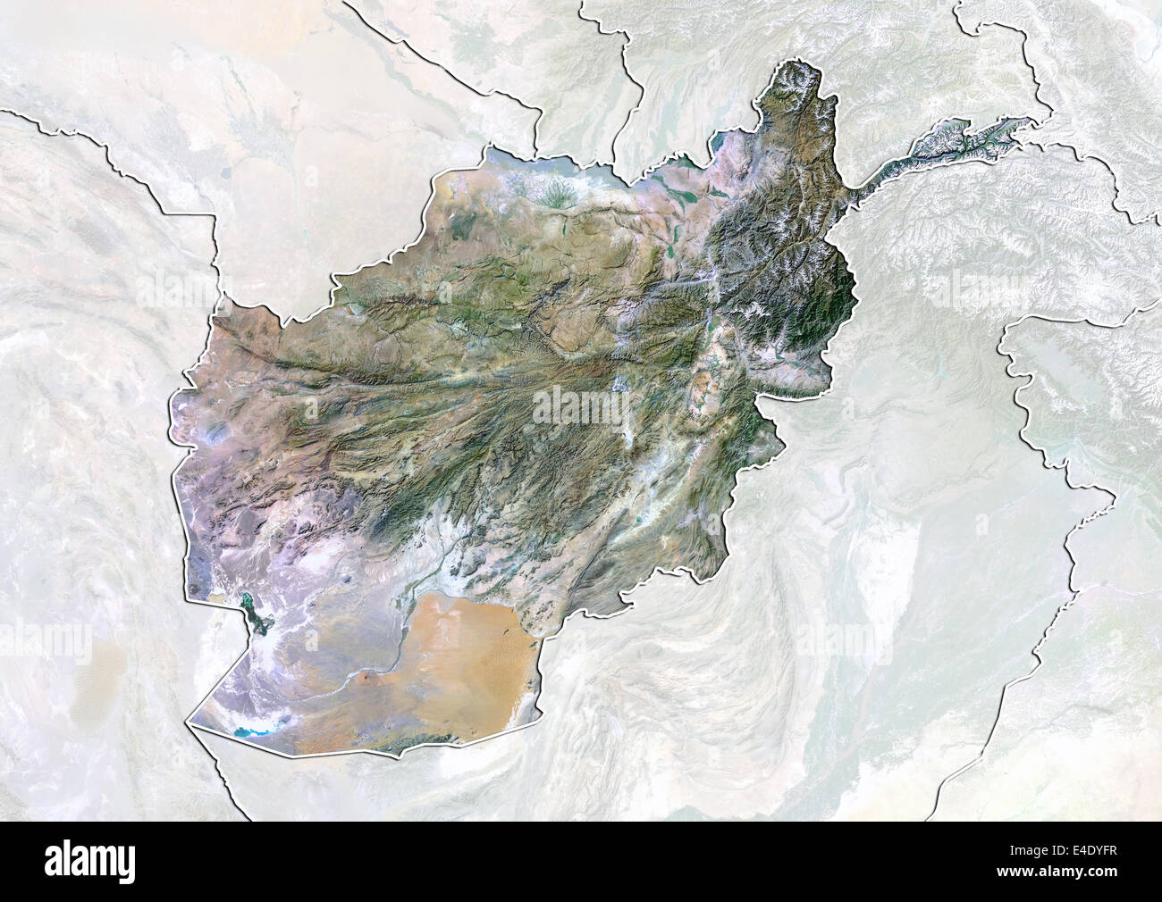 Afghanistan, Satellitenbild mit Relief-Effekt, mit Rand und Maske Stockfoto