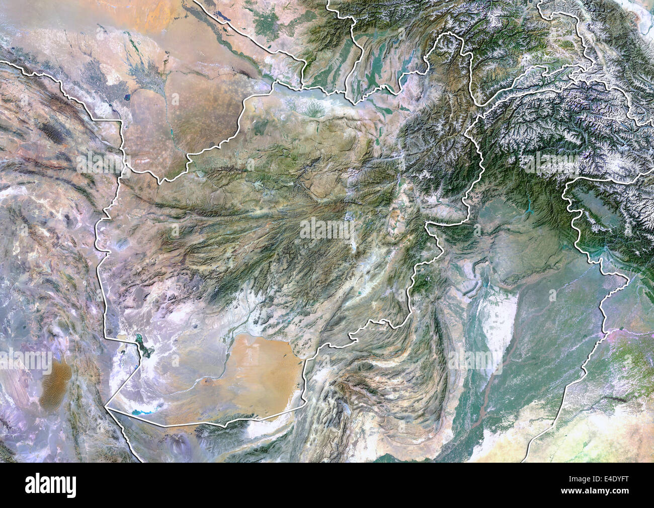 Afghanistan, Satellitenbild mit Relief-Effekt, mit Rand Stockfoto