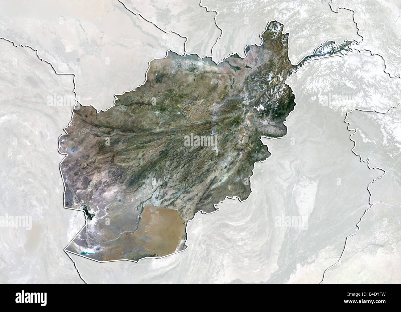Afghanistan, Echtfarben-Satellitenbild mit Rand und Maske Stockfoto