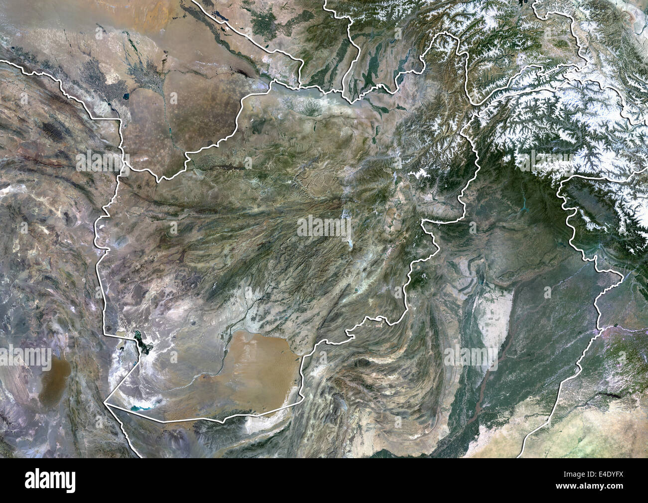 Afghanistan, Echtfarben-Satellitenbild mit Rand Stockfoto