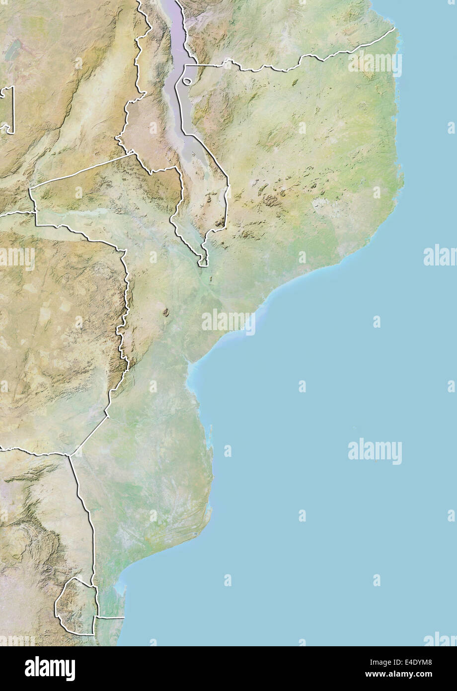 Mosambik, Reliefkarte mit Rand Stockfoto