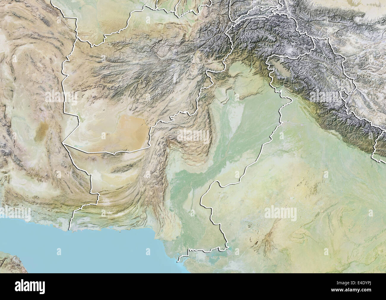 Pakistan, Reliefkarte mit Rand Stockfoto